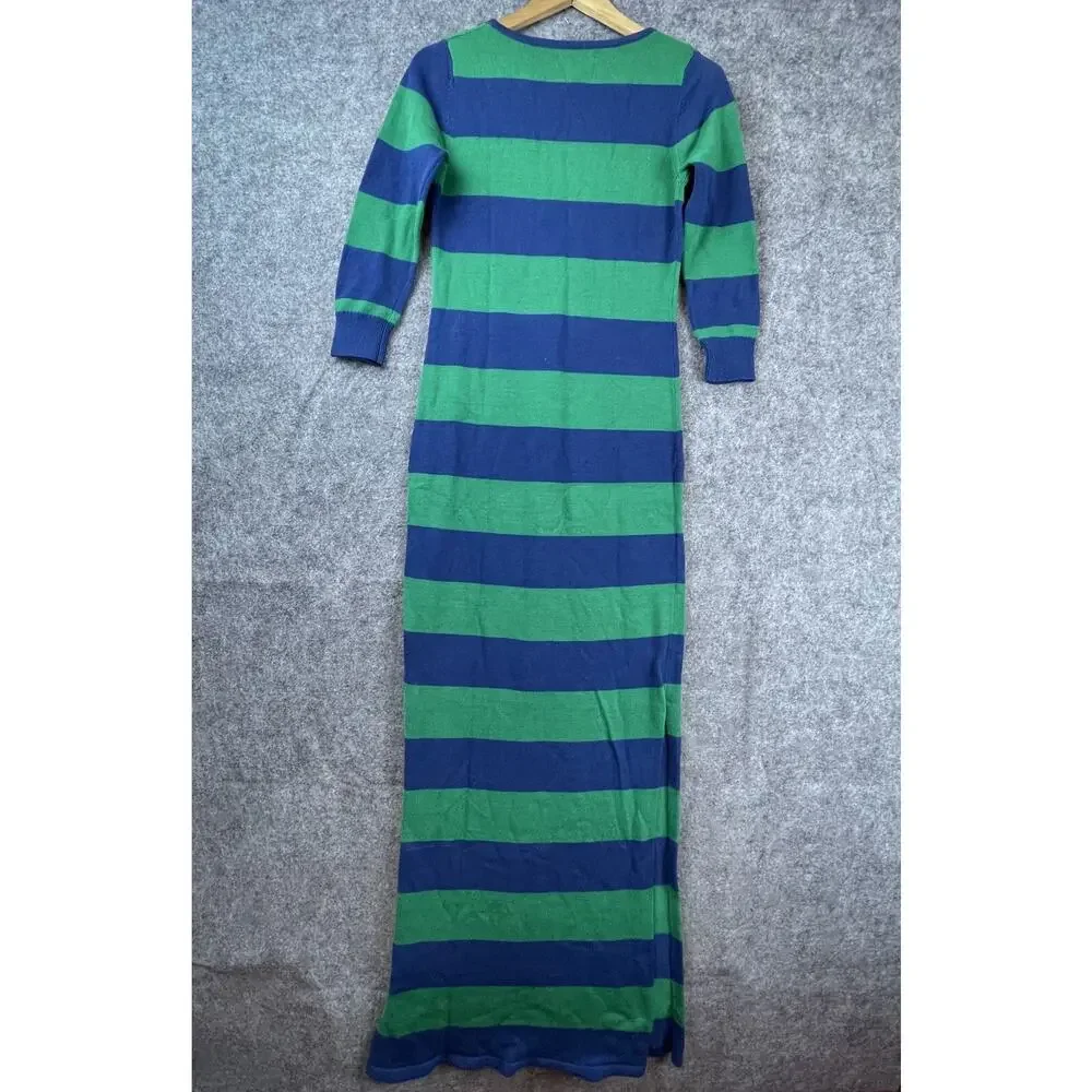 Pim‎ + Larkin Sweater Dress Womens Small Blue Green Striped Fitted Classy